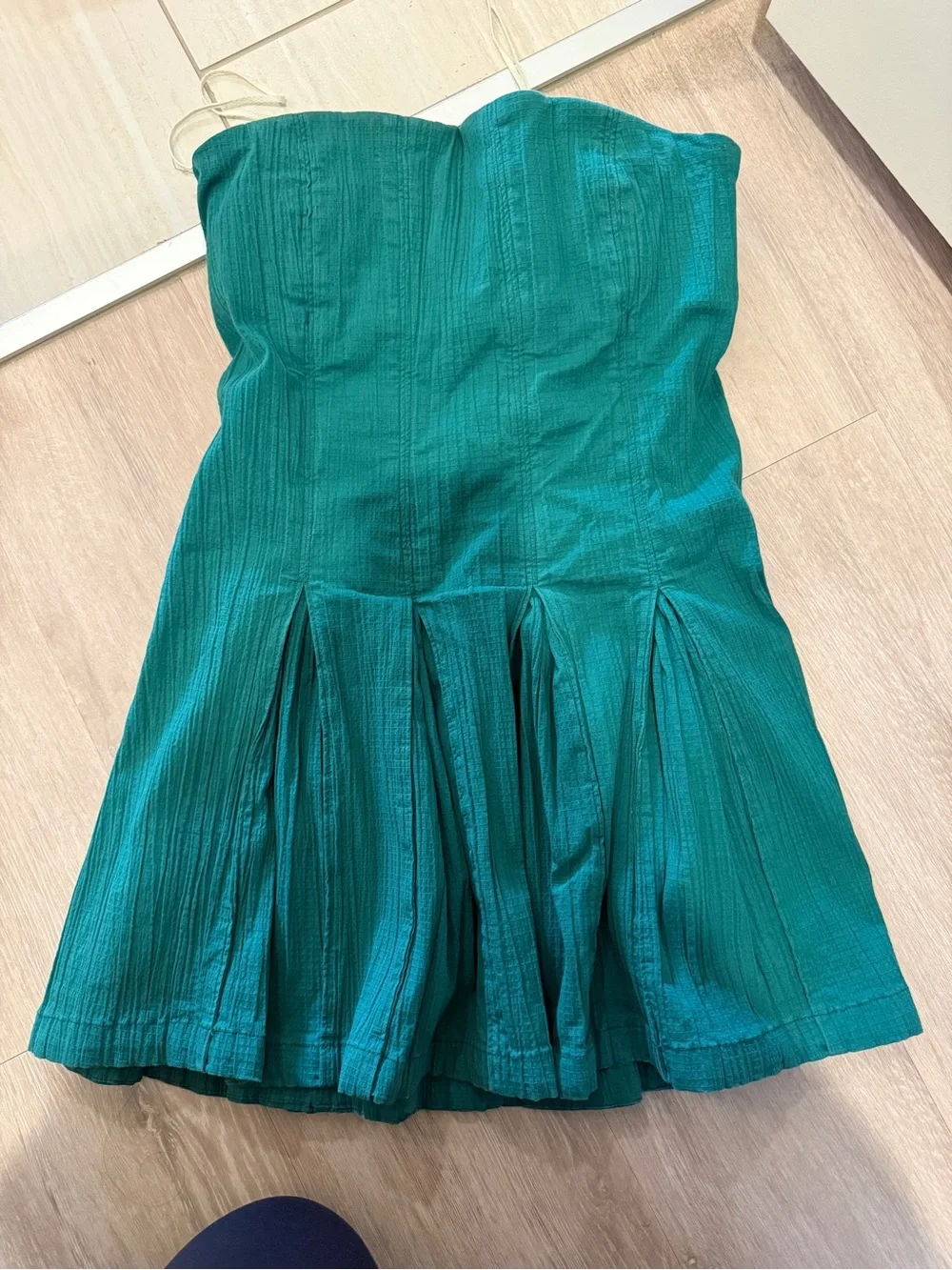 Free People Teal Strapless Pleated Mini Dress